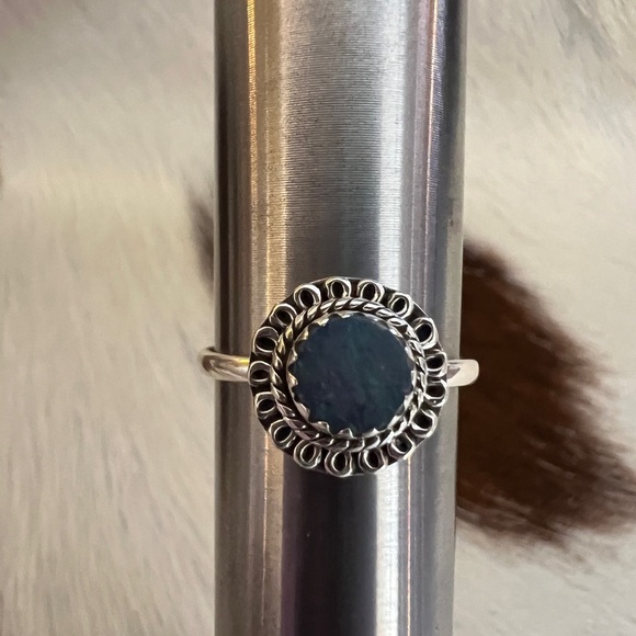 ❤️ Australian Opal Dark Denim Blue Sunburst Ring Navajo Sterling Silver Size 6.5 - Picture 6 of 15